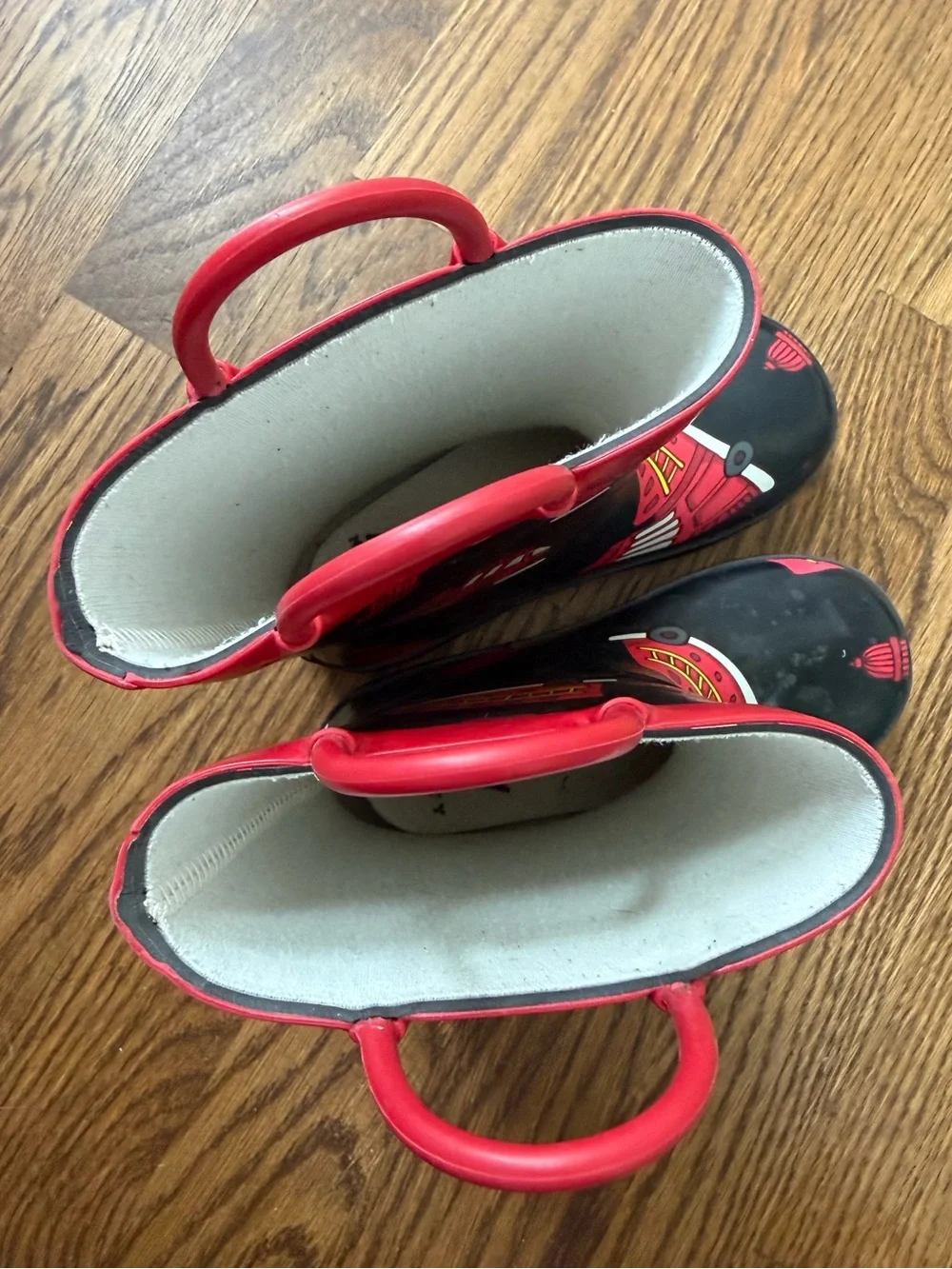 Norty Black & Red Fire Truck Rain Boots, toddler size 9